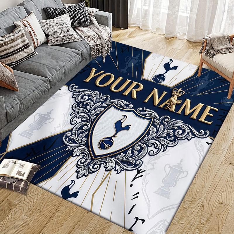 Custom Name,Tottenham Hotspur FC Home Sofa Decoration for Living Room & Bedroom, Non‑Slip Play Flannel Floor Mat for Game Room