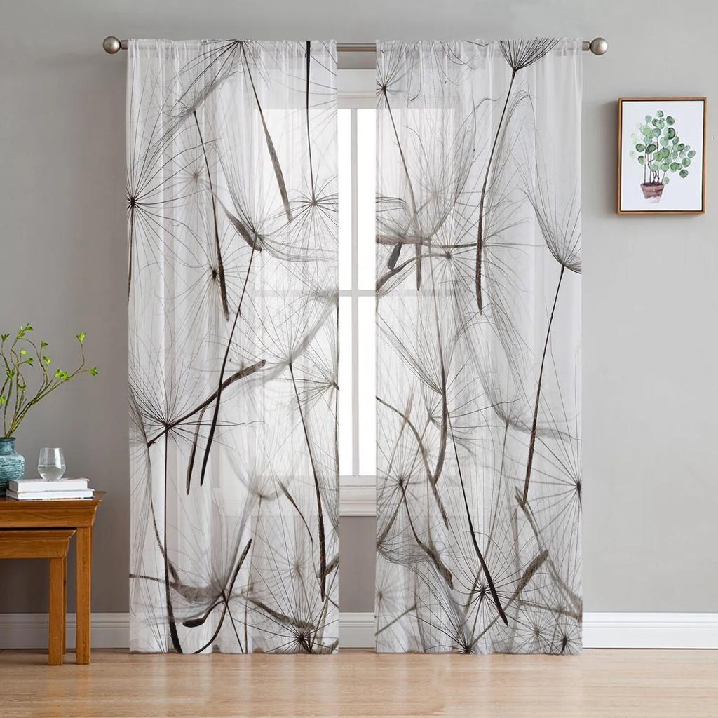 Dandelion Flowers Tulle Curtains for Living Room Drapes Window Sheer Modern Curtains for Bedroom Decor