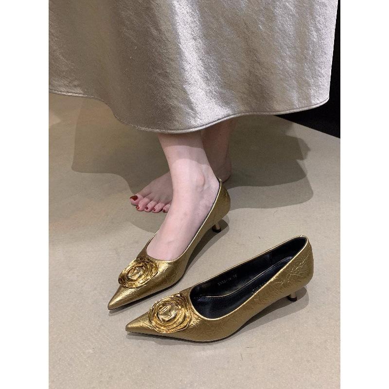 Женские туфли-лодочки на kitten heel с заостренным носком, металлической пряжкой, шпилька, высокие каблуки, не утомляющие ноги, туфли для commuters