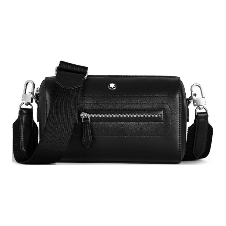 Montblanc Soft Leather Series Hexagonal White Star Logo Detachable Adjustable Shoulder Strap Leather Messenger Bag Men Shoulder Bag Black 198741