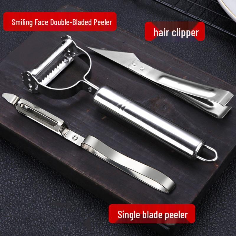 Three-Piece Stainless Steel Multi-functional Peeler and Grater for Fruits and Vegetables