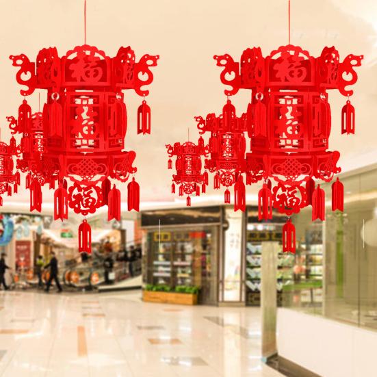 DIY Red Lantern Chinese New Year Hanging Lantern Self-Assembly Good Luck Traditional Lantern for Spring Festival Party