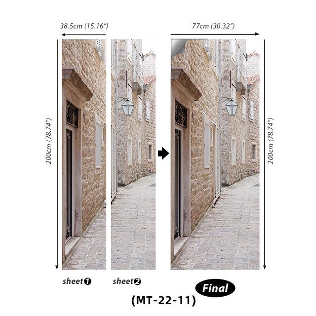 PVC Full Door Stickers Wall Decoration Bedroom Kids Room Cartoon 3D Wallpaper Abstract Line Wardrobe Home Renovation Art Murals