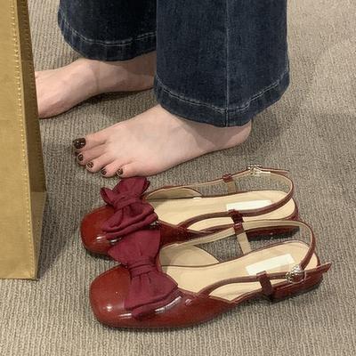 Красные банты-босоножки с сумкой на голове женские новинка 2024 года, красивая юбка, фея, одинарные туфли Мэри Джейн