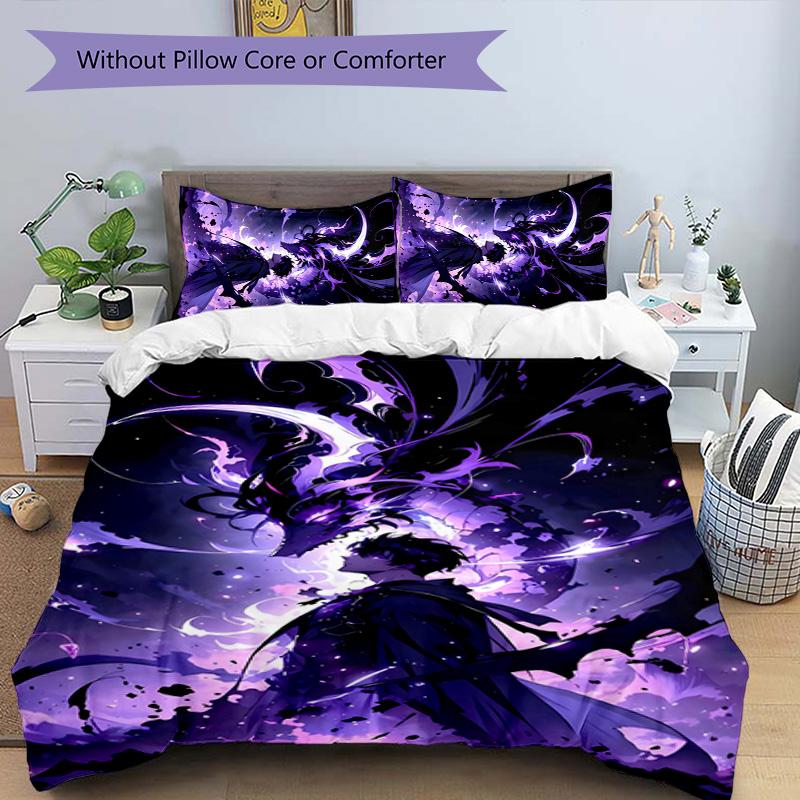 3pcs Solo Leveling Sung Jin-woo pattern bedding set duvet cover set includes duvet cover &pillowcases, perfect all season bedroom decoration & gift