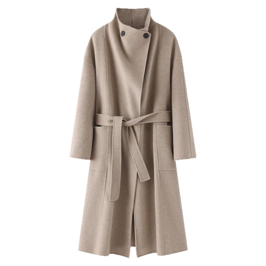 Elegant Mid-Length Velvet Wool Coat - Women's Korean Style Loose Fit with Stand Collar