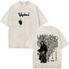 Vintage Washed Anime Vagabond Miyamoto Musashi Manga Tshirts Men Women Clothing Casual Cotton Short Sleeve Oversized T Shirts