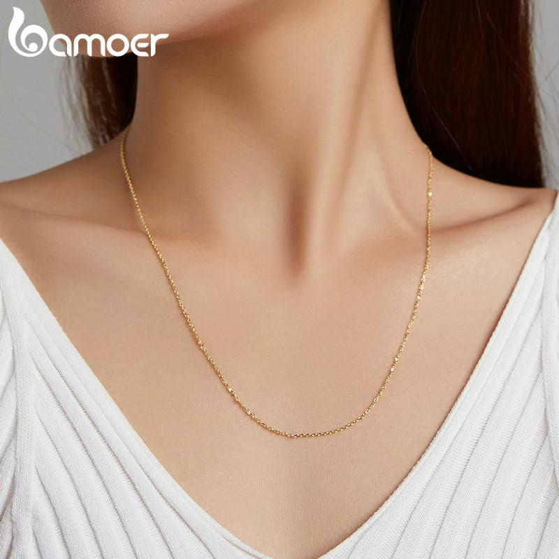Authentic Gold Color 925 Sterling Silver Basic Cable Chain Necklace Pendant For Women Long Chain Fashion Jewelry Sca016