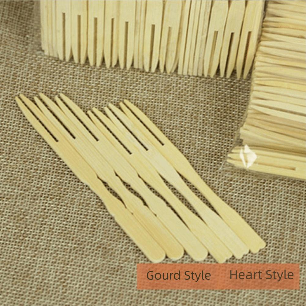 100Pcs Bamboo Appetizer Forks Mini Size Small Picks Fruit Forks Fancy Toothpicks Individually Wrapped Restaurant Tableware