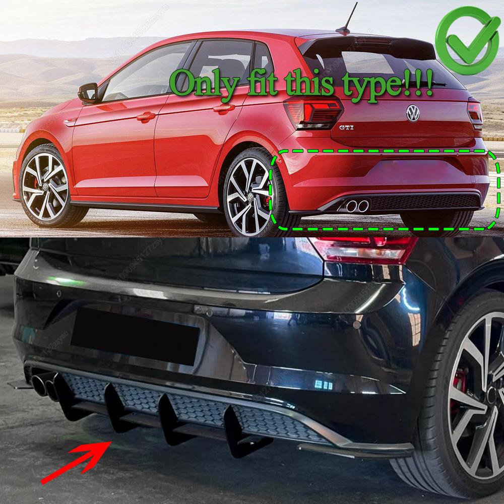 Диффузор заднего бампера с 4 ребрами для Volkswagen VW Polo MK6 GTI 2017-2025 Хэтчбек Обвесы Сплиттер Спойлер ABS Черный Тюнинг