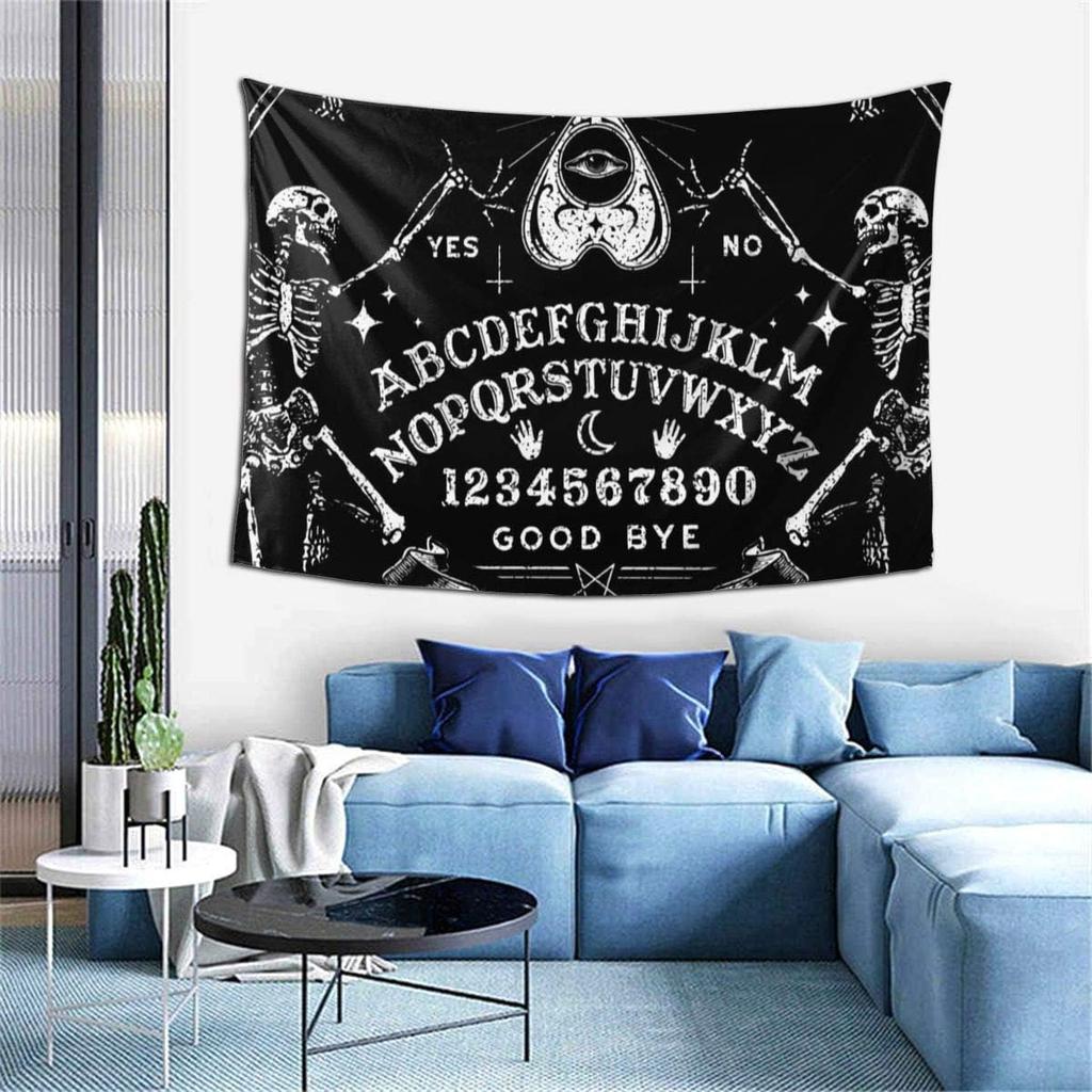 NiYoung Halloween Decorations Cool Tapestry Wall Hanging, Vintage Skeleton Magic Ouijaes Board Black Tapestries, Retro Goth Skull Art Tapestry Home