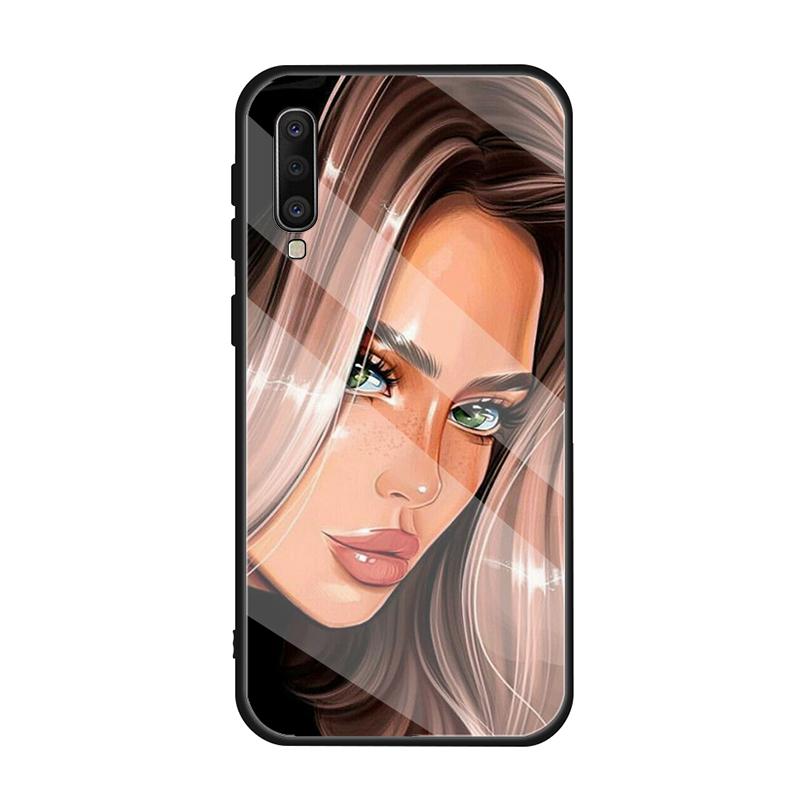 Женский закаленный стеклянный чехол для Samsung Galaxy A10S A10E A20S A20E A30S A40 A50S A60 A70 A80 A90 A6 A7 A8 Cover Shell