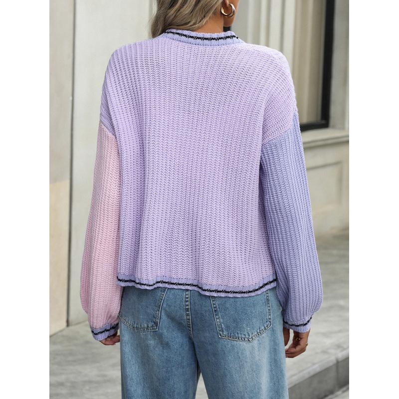 Autumn And Winter Temperament Commuter Loose Splicing Women's Knitted Cardigan Jacket Sweater