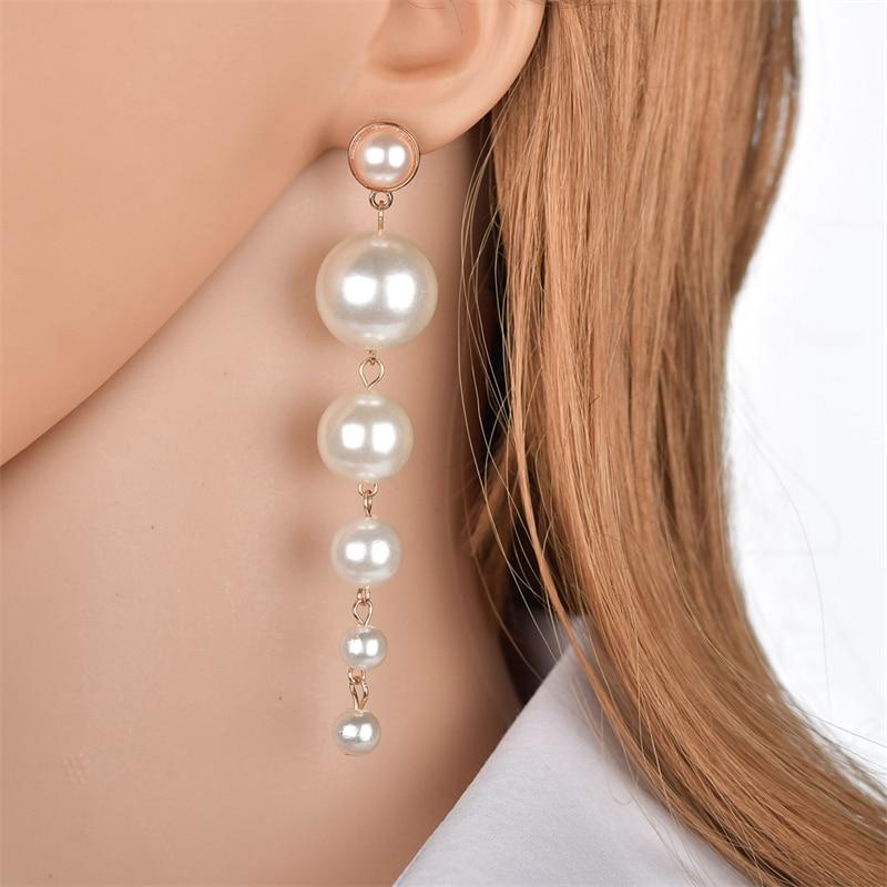 Korean Fashion Big Pearl Drop Earrings Long Dangle Stud Earrings For Women Statement Jewelry Cute Accessories Aretes De Mujer