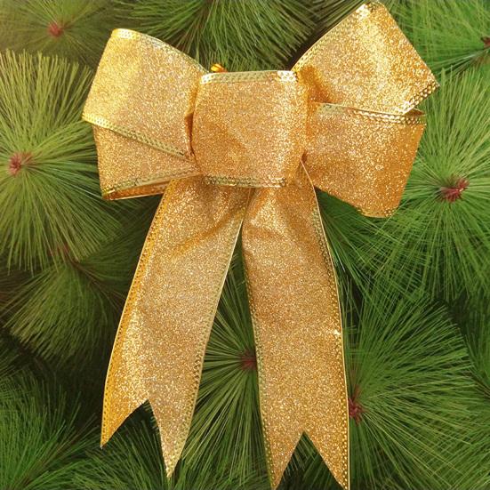 Frosted Shiny Wired Tied DIY Christmas Bow Xmas Tree Ribbon Bowknot Pendant Gift Box Decor Party Supplies