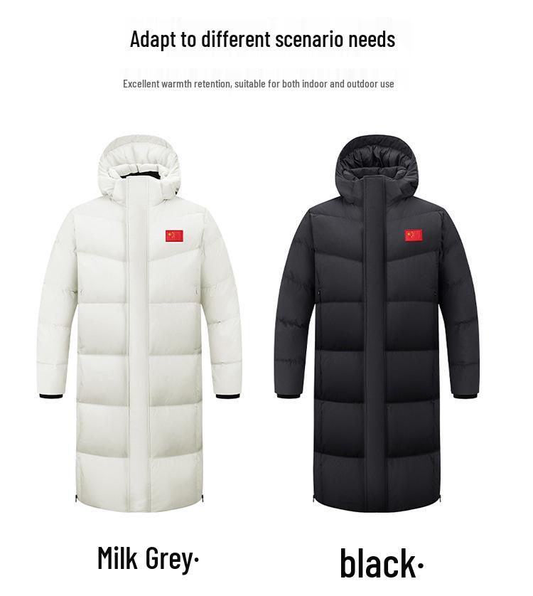 Китайская команда Зимняя пуховая куртка Унисекс Длинное пальто для экзамена по искусству и тренировок спортсменов