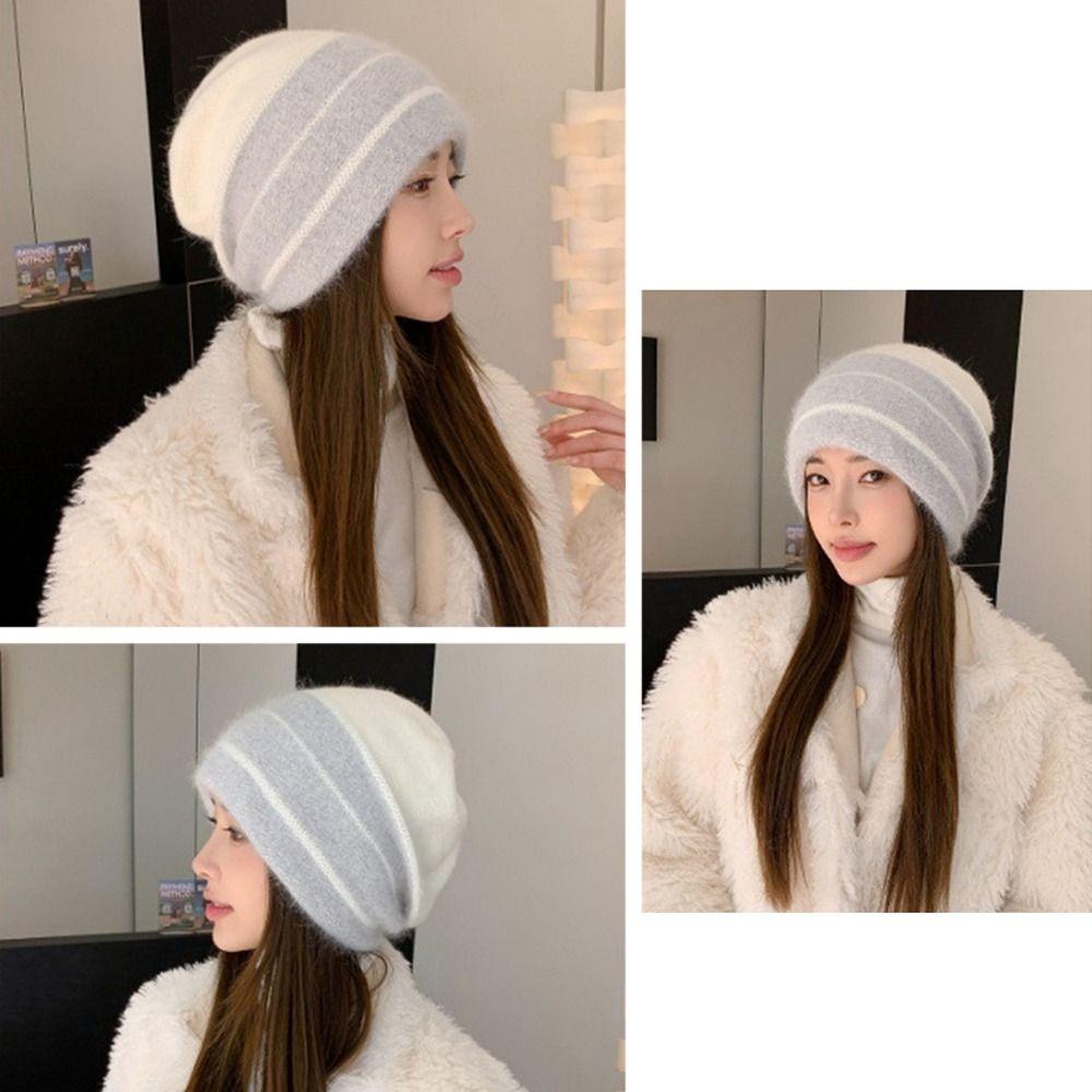 Утолщенная вязаная шапка, ветрозащитная шапка-пуловер, повседневные шапочки-боннет для женщин и девочек