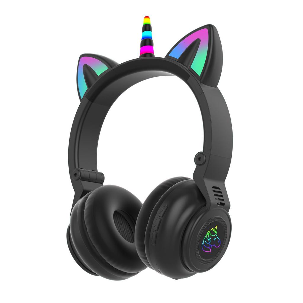 Беспроводные Bluetooth-наушники со светодиодными ушками кошки-единорога