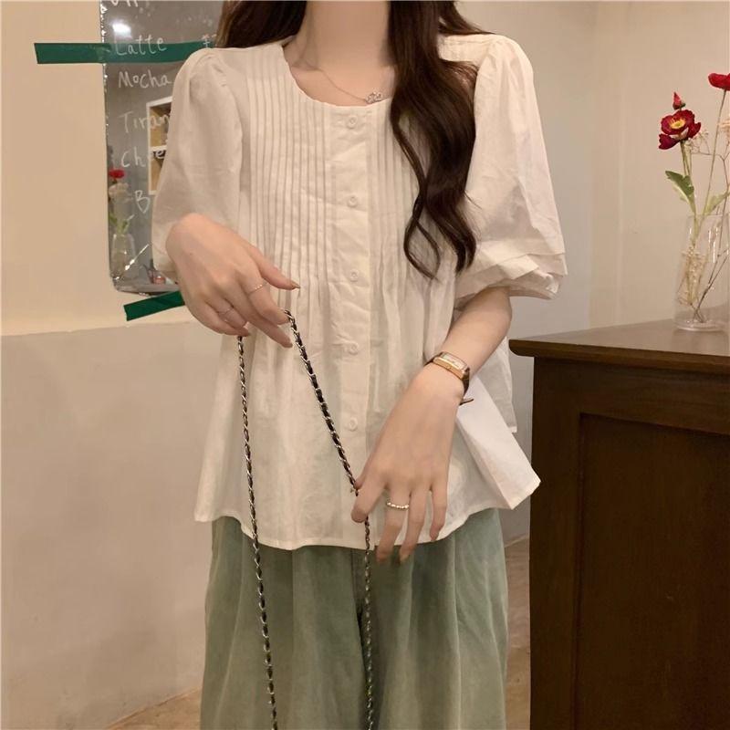 Retro Gentle Style Single Row Multi Button Shirt for Early Spring New Women's Loose Top