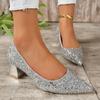 Fashion Silver Glitter Thick Heels Pumps Women Luxury Pointed Toe Party Wedding Shoes Woman Plus Size 42 Shallow High Heels Pumps Ladies