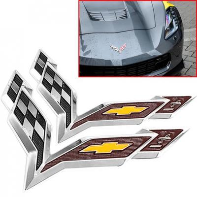 Пара Для 2014-19 Corvette C7 Передний и Задний Эмблемы Перекрещенные Флаги Глянцевый Хром Черный