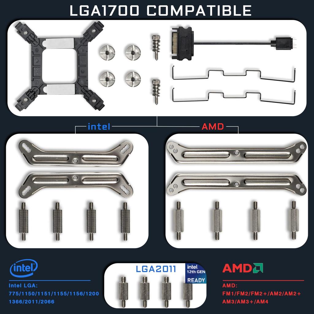 upHere CPU Cooler Side Flow Type LGA1700 Compatible High Performance ARGB PWM Fan Adopted AURA Sync 5V 3PIN RGB 6 Hit Pipes AM4 Compatible Black