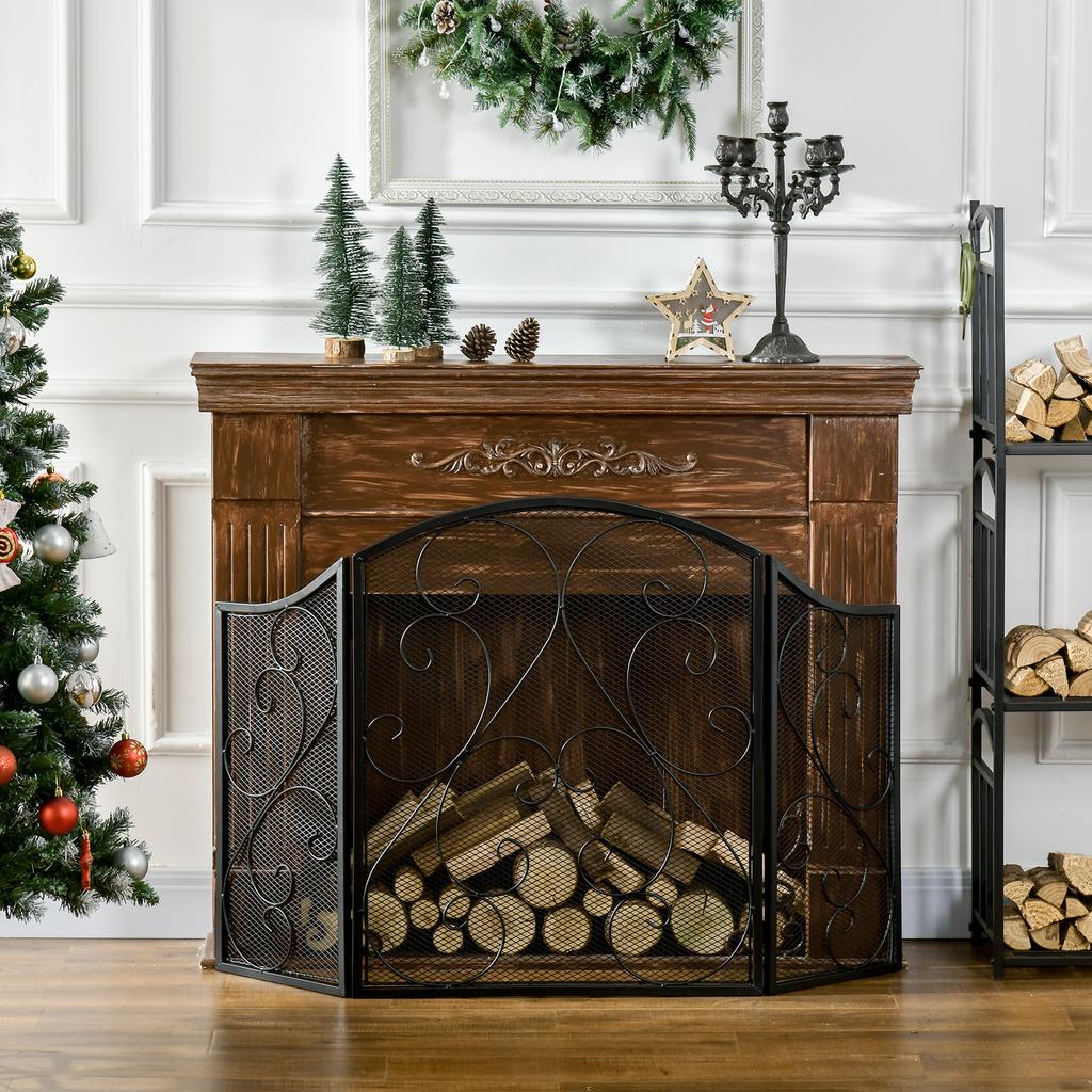 Fireplace Cover, Spark Guard, Vintage Design, 66 cm x 31 cm x 81 cm, Black