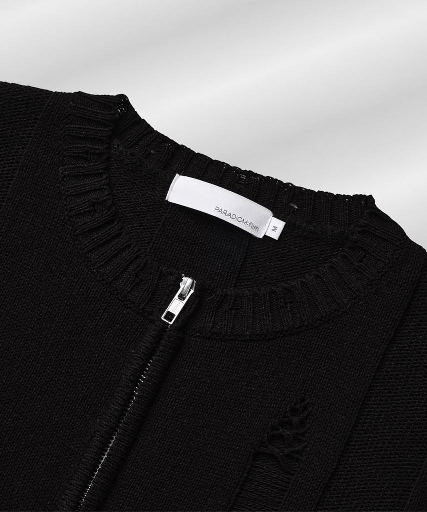 PARADIGMFILM [Ep.01] Damaged Japan Round Knit Zip-Up (Black)
