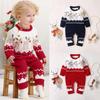 Newborn Baby Boy Girl Long Sleeve Knit Cartoon Christmas Romper Jumpsuit Clothes