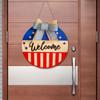 Wooden Independence Day Welcome Front Door Sign Round 30cm with Bowknot Multipurpose Home Decoration