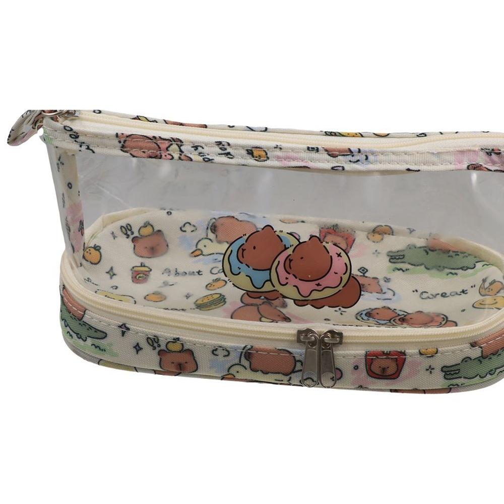 Cartoon Student Pencil Pouch Canvas Stationery Storage Bag Simplicity Transparent Pencil Case  Girl