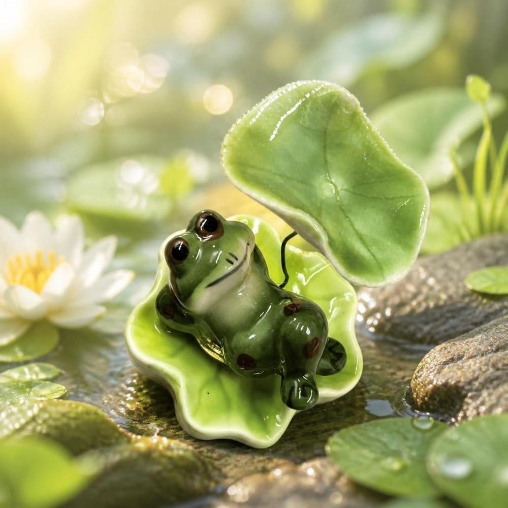 Home Ornaments Desktop Decoration Lotus Leaf Frog Rotating Toys Laying Frog Statue Tea Table