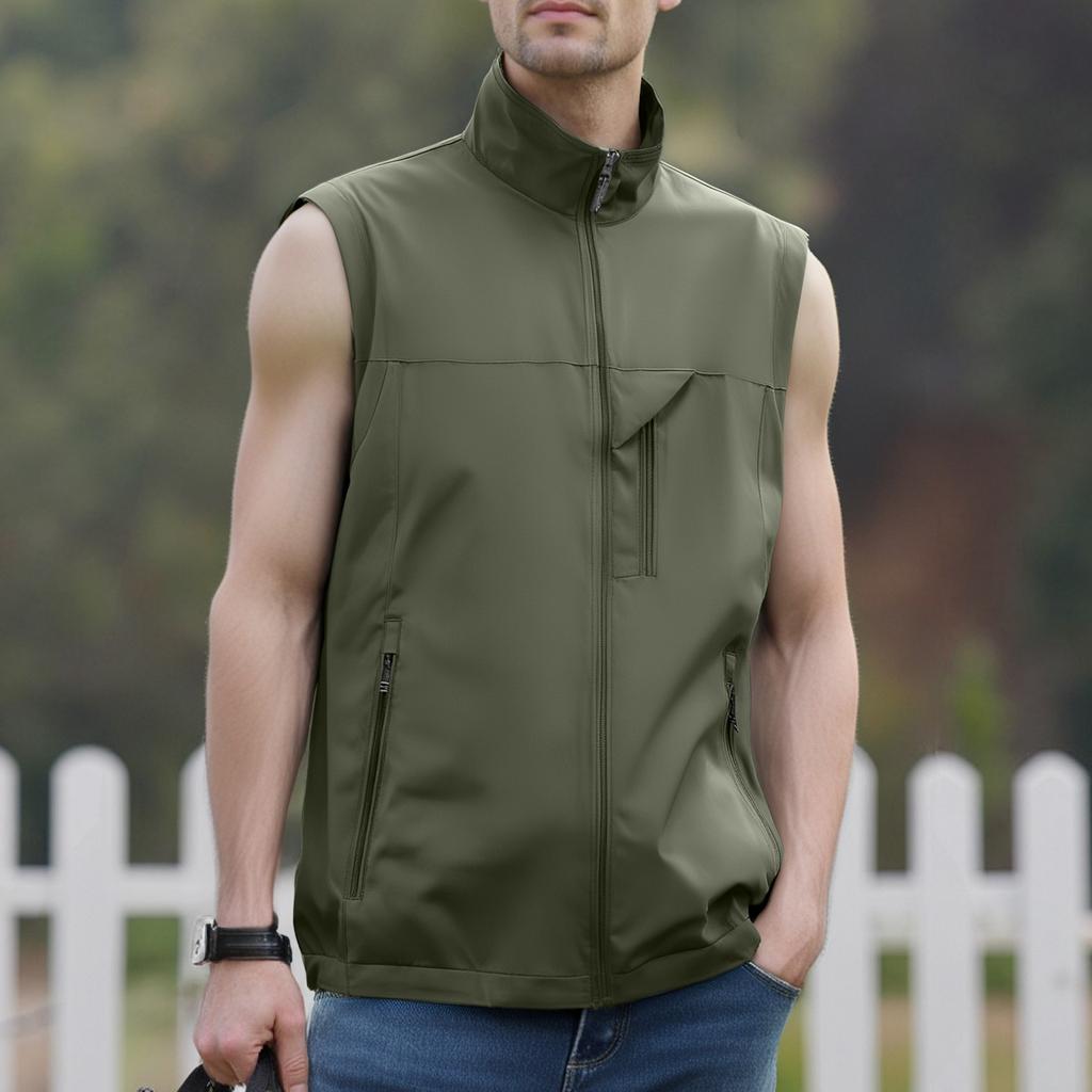 Men's Windproof Lightweight Golf Vest Outerwear With Pockets, Softshell Sleeveless Jacket For Running Hiking Sports