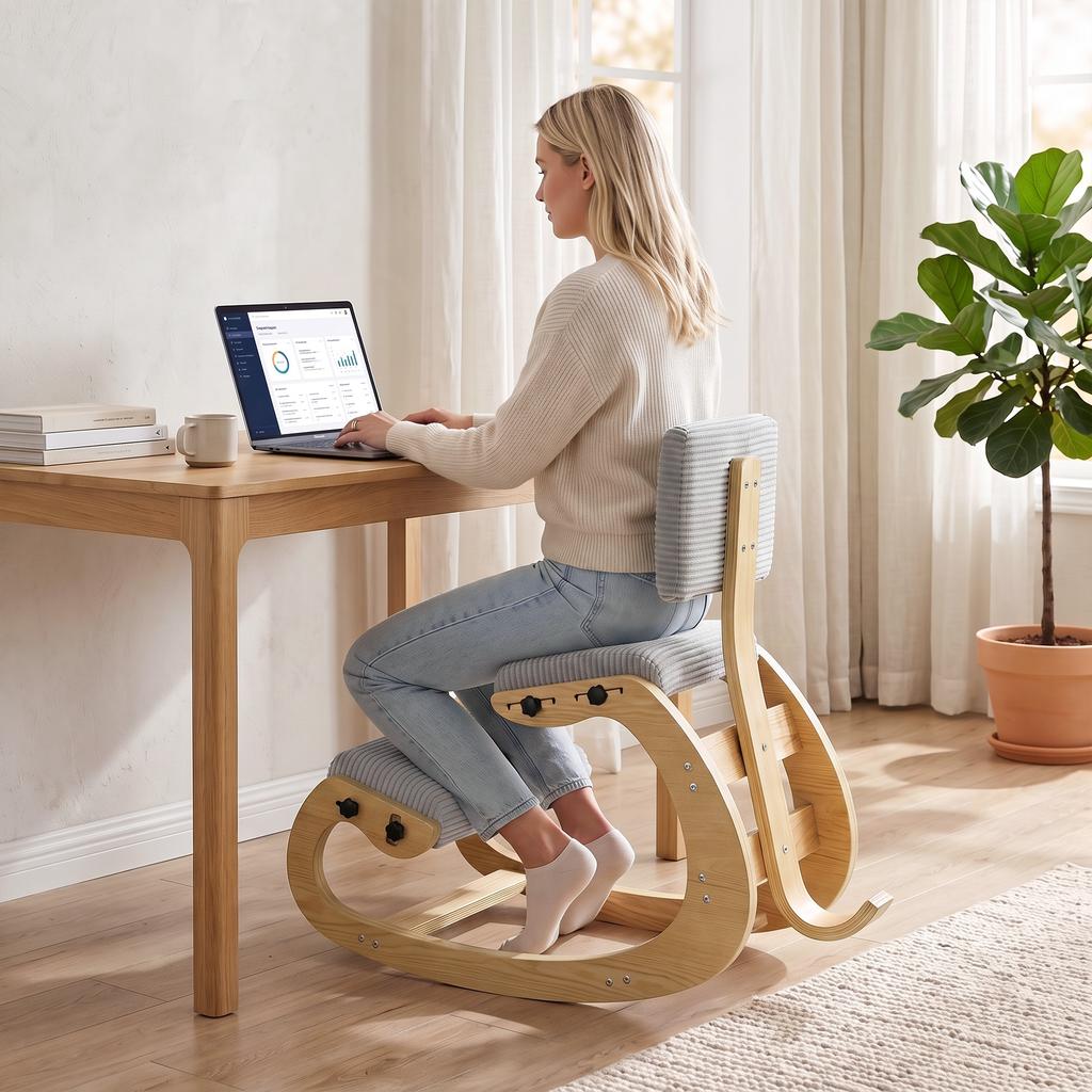 Ergonomic Kneeling Chair With Rocking Backrest Light Gray