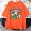 Cute Featuring A Mushroom House And A Frog Mens Tops Vintage Oversize Tee Clothing Casual Crewneck Man Cotton T-Shirts