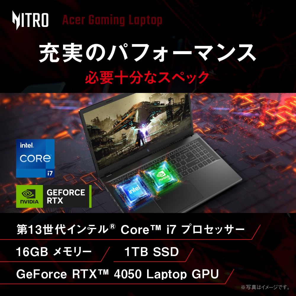 Игровой ноутбук Acer Nitro V 15 GeForce RTX 4050 Ноутбук GPU дюймов Core i7 16 ГБ Память 1 ТБ SSD Full HD 165 Гц IPS 3 мс sRGB HDMI Windows 11 Домашняя 15.6 100%
