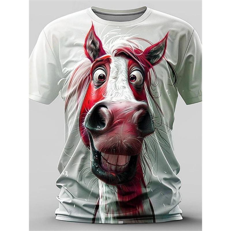 2024 Новая модная футболка с принтом животных и лошадей в формате 3D для мужчин и женщин, повседневная футболка с коротким рукавом для детей, уличная одежда, забавные графические футболки