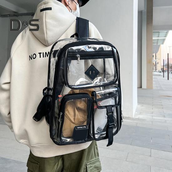 Clear Backpack with Reinforced Stitching Zipper Closure Large Capacity Adjustable Heavy Duty Large PVC Transparent See Through School Bag