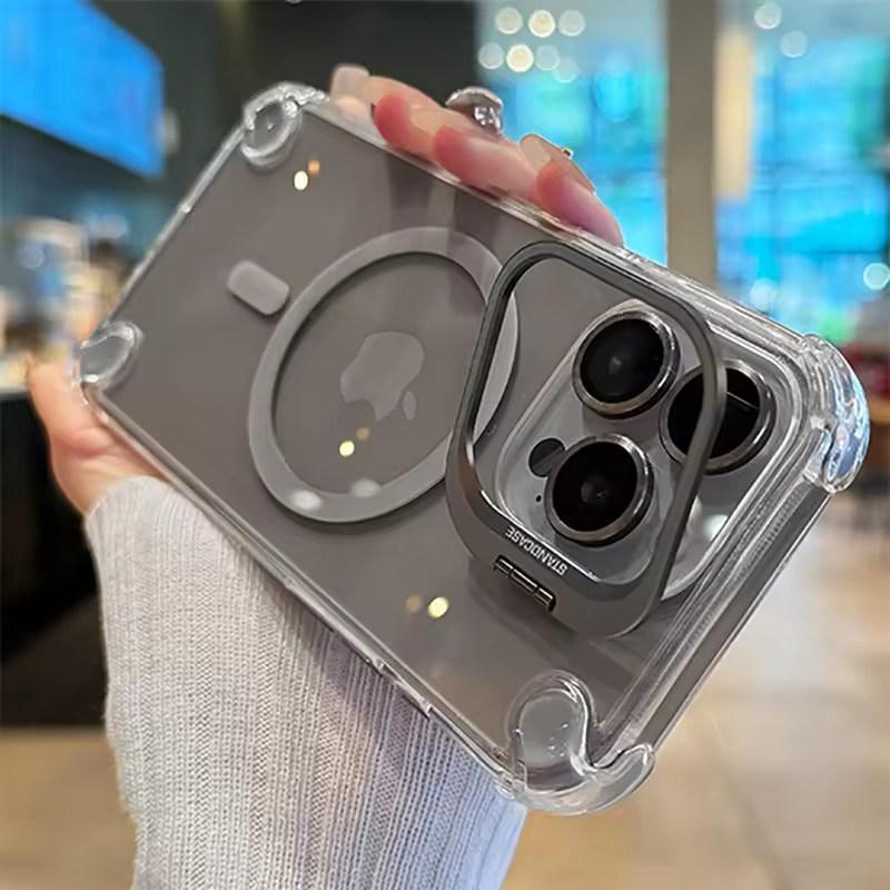 Роскошные магнитные противоударные чехлы для телефона для iPhone17 16 15 14 13 12 Pro Max Plus 11 для Magsafe с защитой линз из стекла, чехол-подставка