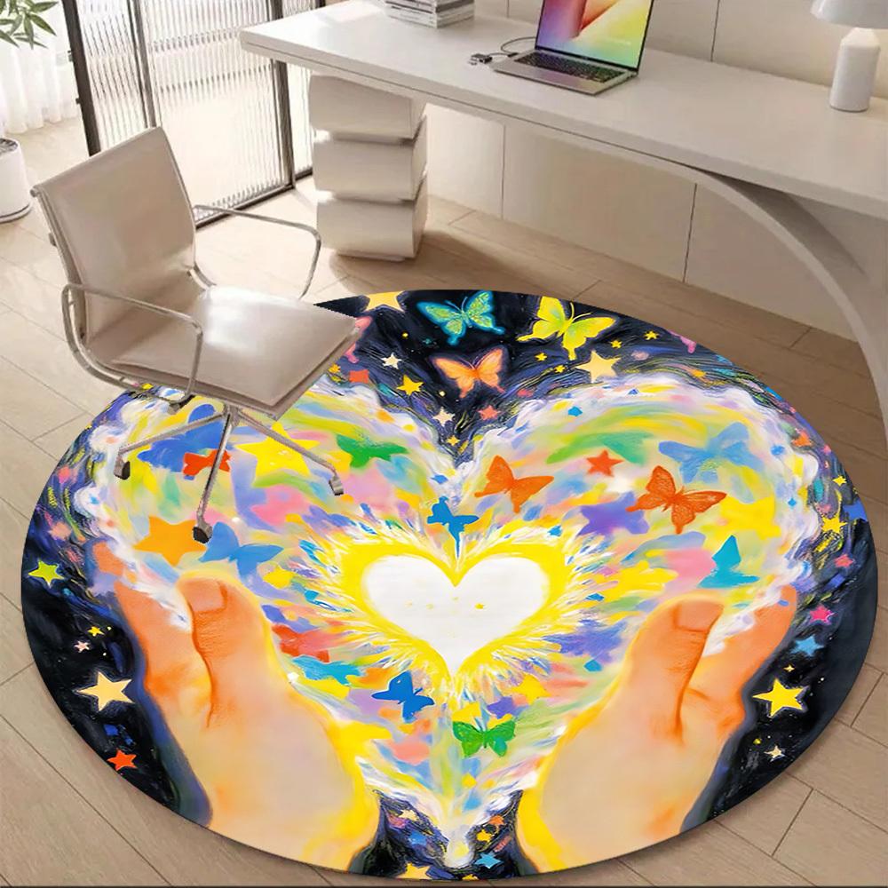 1pc Heart Butterflies Office Round Area Rug, Indoor Mat Suitable ForOffice, Under Office Chairs Bedroom Living Room Home Decor, Room Deco T207