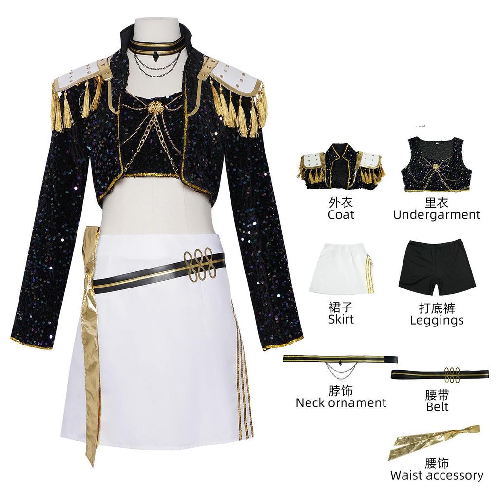 Руми Зои Мира Косплей K-pop Костюм Демона Охотники Женский Черный Золотой Костюм Саджа Мальчики Хэллоуин Ролевые Наряды