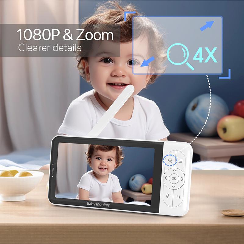 Беспроводной радионяня HD 5 дюймов с WiFi, двусторонней связью, ночным видением и удаленным мониторингом Tuya