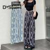 Женские повседневные брюки, прямые широкие брюки с чернильным принтом, длинные брюки с эластичной резинкой на талии, тонкие походные брюки с регулируемым шнурком