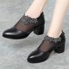 5cm Plus Size 35-42 Breathable Comfortable Mesh Rhienstone Shoes Women Pumps Summer 2025 Med Block Heels Gneuine Leather Shoes