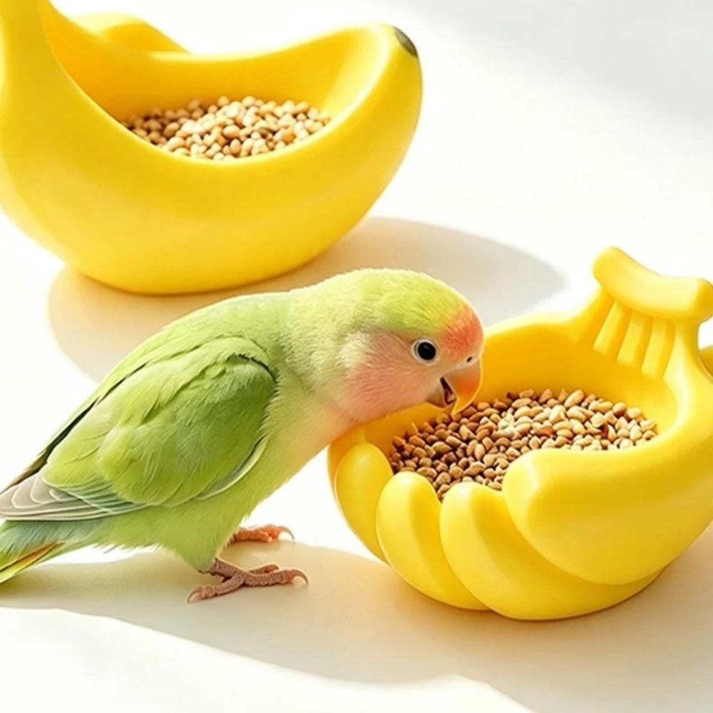 Anti-Splash Bird Food Feeding Dish Detachable Parrot Water Bowl Banana Shape Bird Feeder Lovebirds