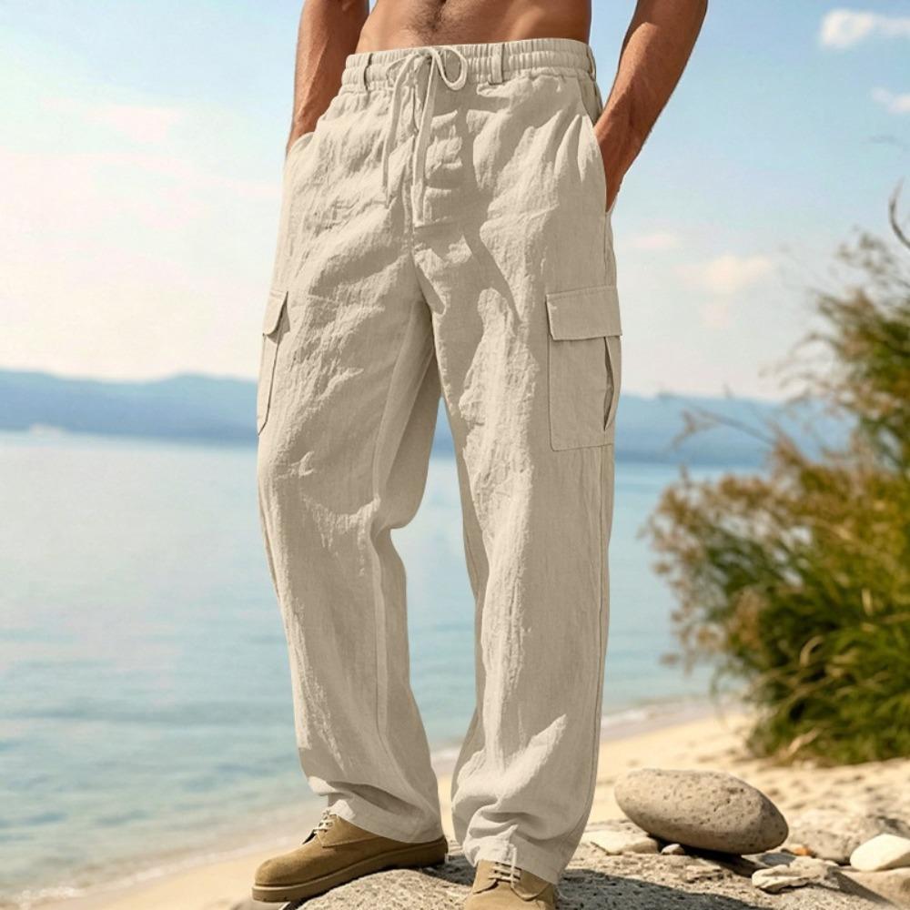 Men’s Summer Linen Work Trousers, Loose-fitting, Breathable Casual Trousers, Cotton-linen Beach Trousers