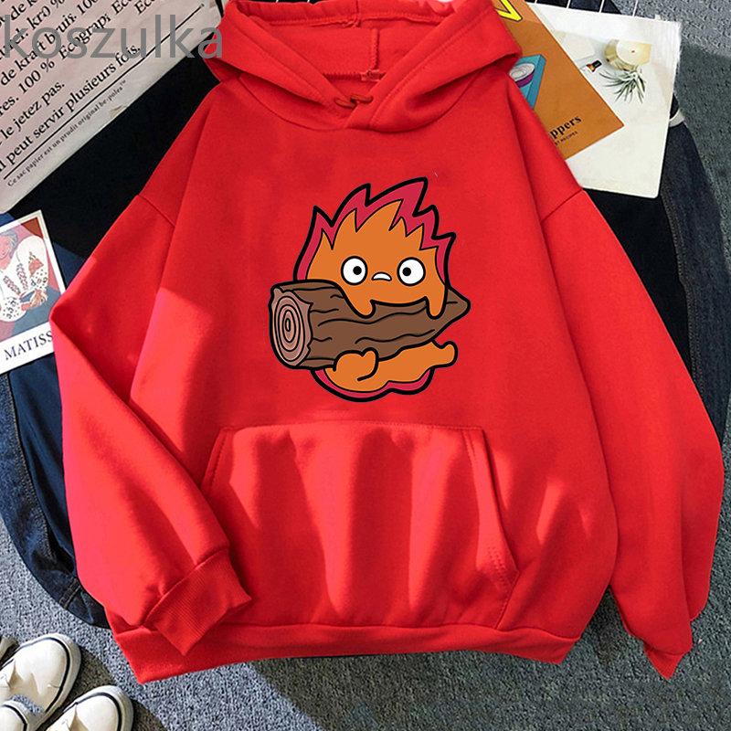 Толстовки с кальцифером «Ходячий замок Хаула», свободная флисовая толстовка с рисунком Кальцифера, винтажные пуловеры, толстовки, зимняя женская уличная одежда