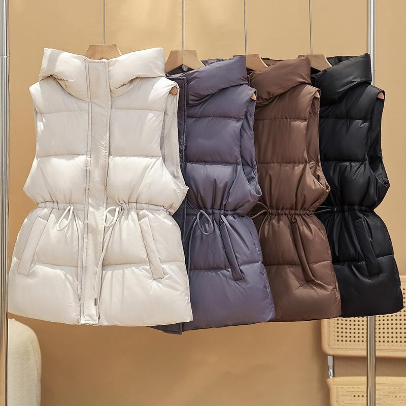 Down cotton vest women's winter new medium and long waist hooded foreign style explosive vest vest vest jacket