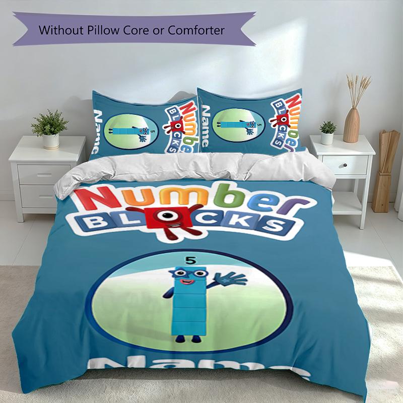 3pcs Custom Name Numberblocks Bedding Set,Includes 1 Duvet Cover and 2 Pillowcases,All-season Bedroom Decor