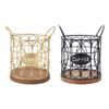Coffee Pod Basket Decorative Round Wire Coffee Capsule Holder with Wooden Base for Cafe Kitchen Coun
